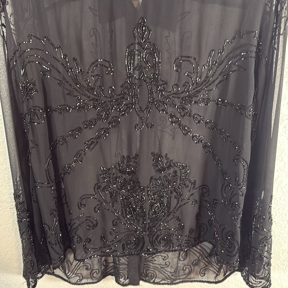 Jkara Black Beaded Sheer Over Shirt Size 1XL - Picture 8 of 10